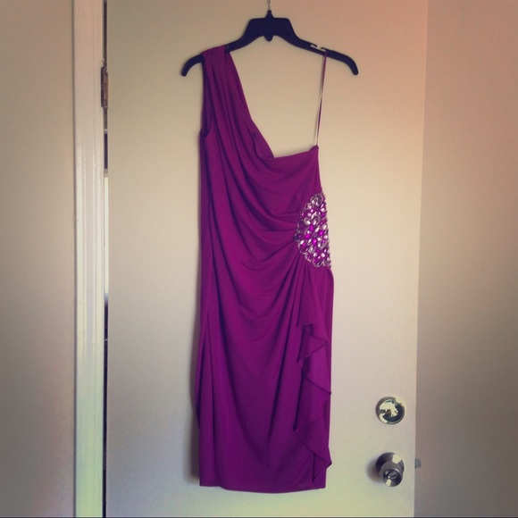 Fuchsia One Shoulder Cocktail Dress - Picture 1 of 3